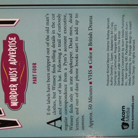 Lord Peter Wimsey Murder Must Advertise 4 VHS BBC Drama Mystery 1973 Series - Picture 11 of 11